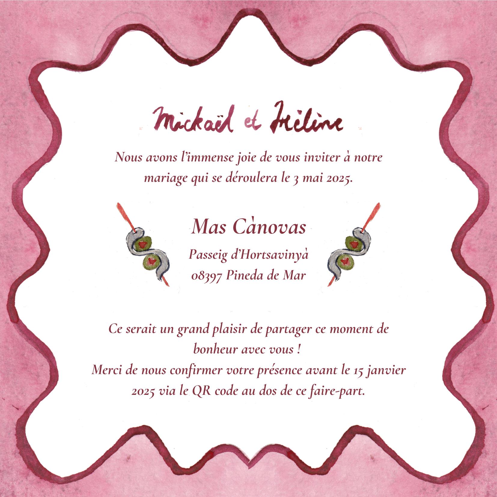 Invitation Mickaël & Hélène — bordeaux à bords ondulés