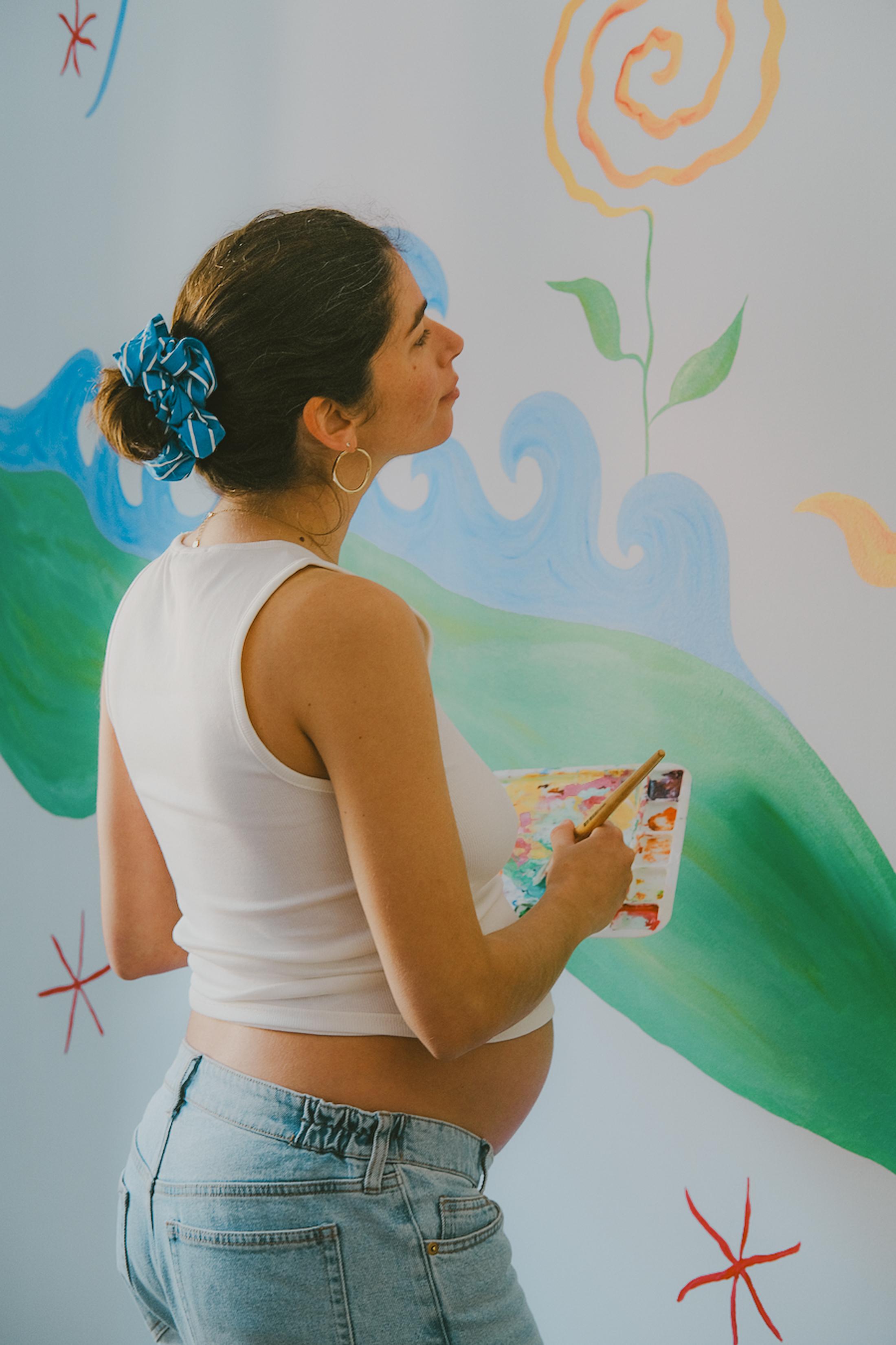 Fresque murale soleil et vagues — réalisation Hélène